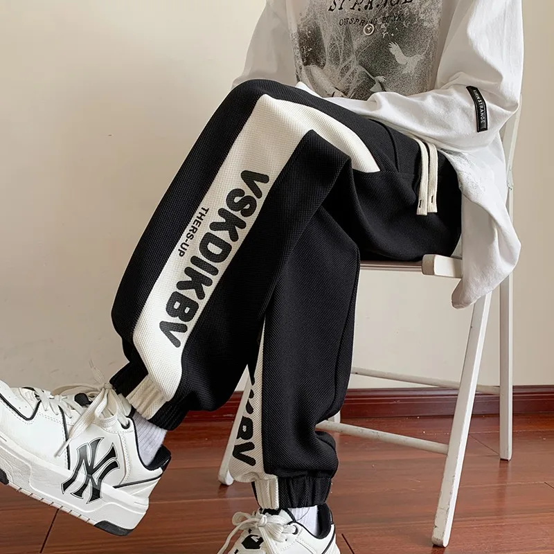 

Мужские повседневные спортивные брюки на флисовой подкладке, осенне-зимние свободные брюки для молодежи и школьников, модные длинные брюки с манжетами