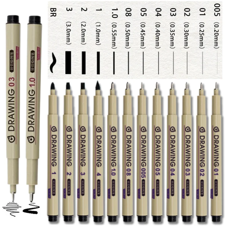 

12PCS black Fine-Line Manga Markers for Manga Draw Sketching Needle Pen Hook Line Pen Sketch Stationery Set Art Supplies