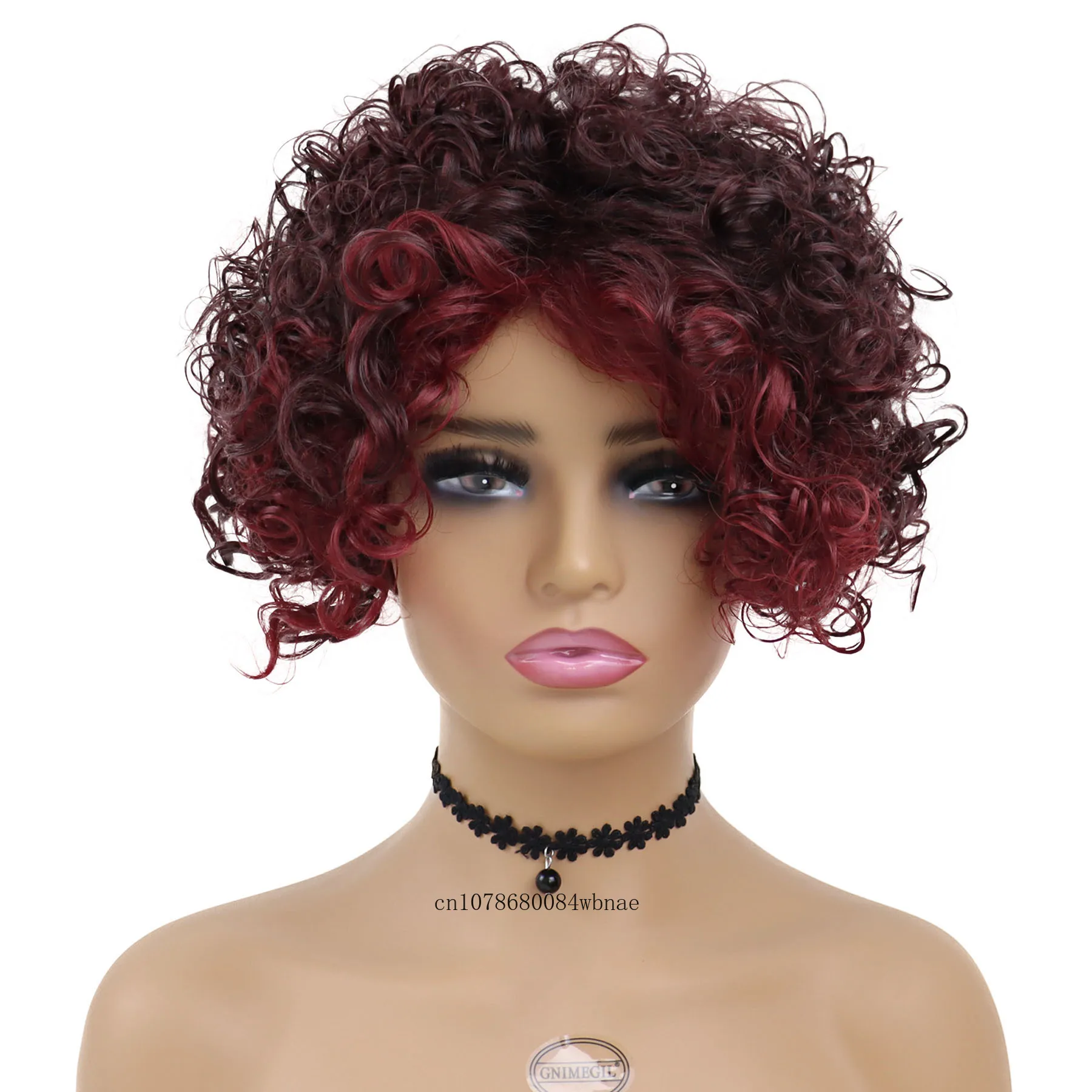 Synthetic Auburn Afro Wigs with Bang Medium Length Soft Short Big Curly Wig for Women Heat Resistant Daily Party Costume Cosplay