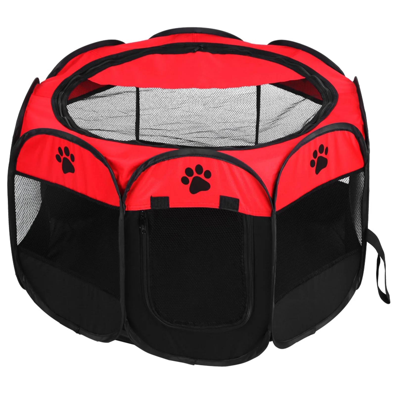 Pet Cat Dog Portable Foldable Cage Exercise & Play Tent Mesh Cover Indoor/Outdoor Use Red