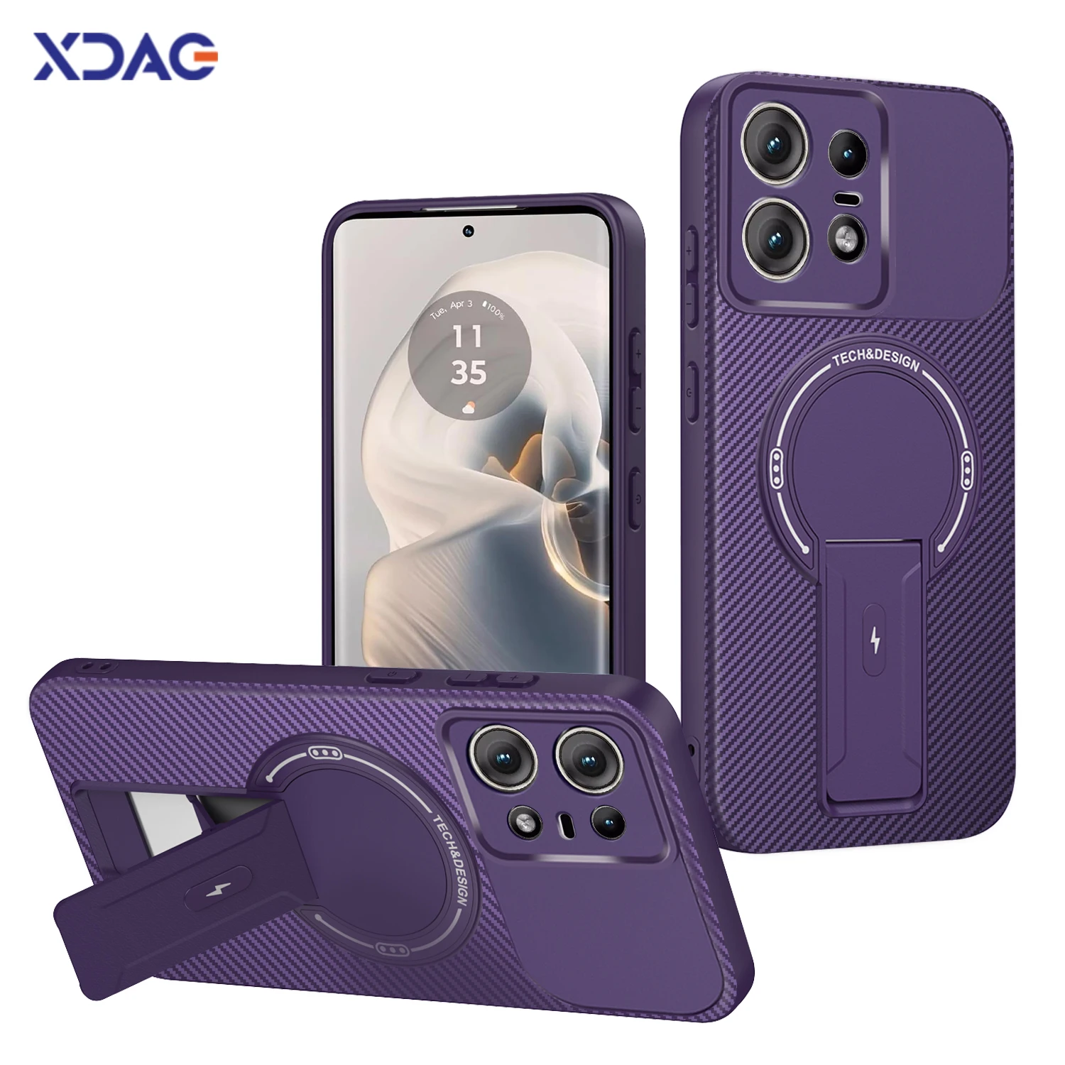 Foldable Bracket Phone Case for Motorola Edge 50 Pro 50Pro 5G Carbon Fiber Texture Housing Magnetic Wireless Charging Back Cover