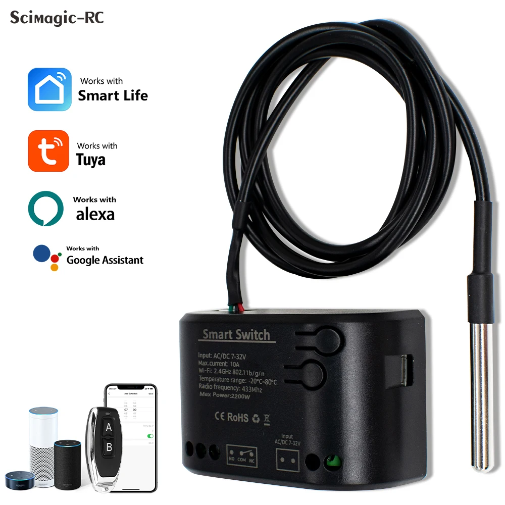 

Tuya Smart WiFi Switch Temperature Sensor Monitor 7-32V 85-250V Monitoring Thermostat Passive Dry Contact Relay Work With Alexa