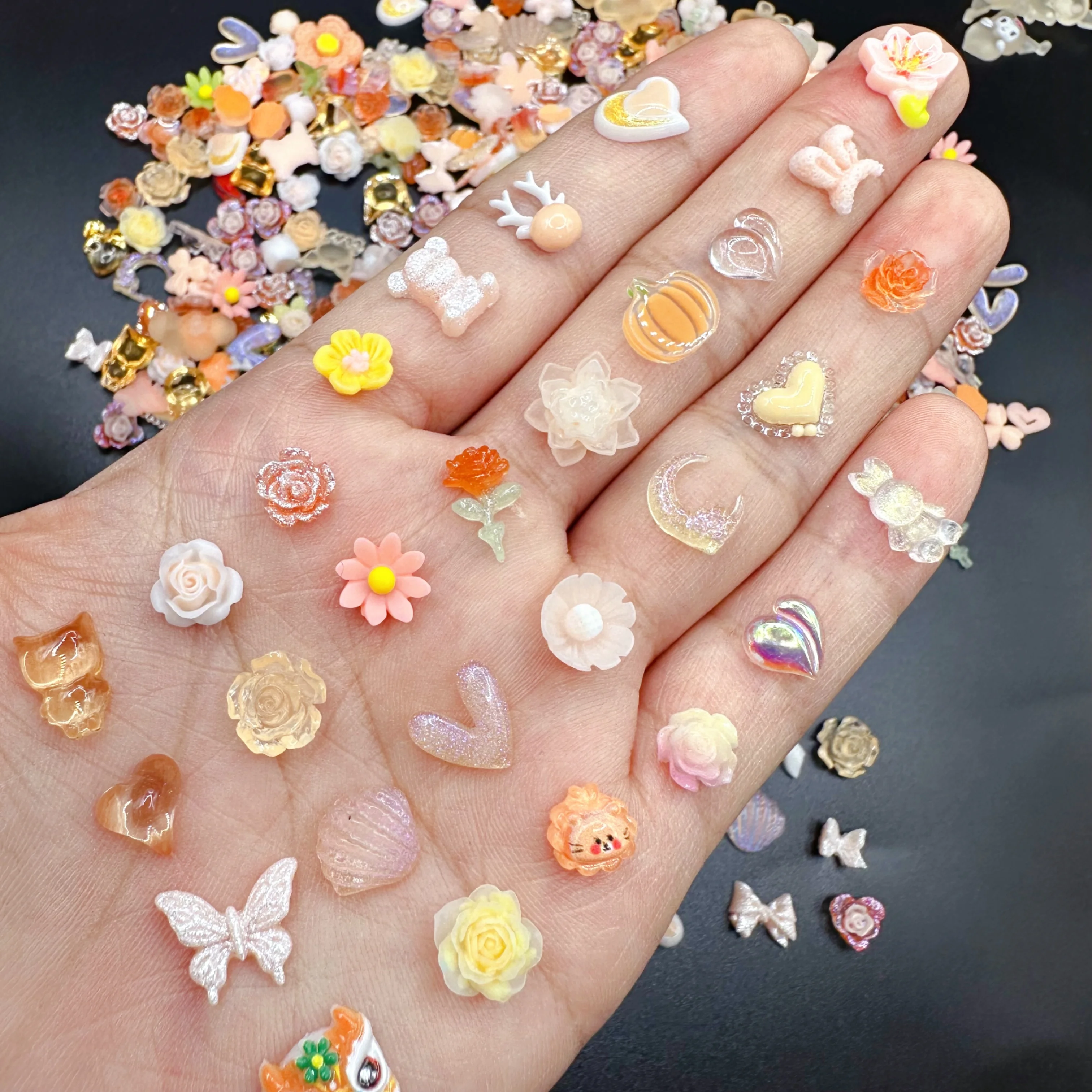 20pcs Mixed Shape Nail Art Charms Cute Bear Ribbon Flower Love Resin 3D Rhinestones Nail Decorat DIY Korean Manicure Accessories