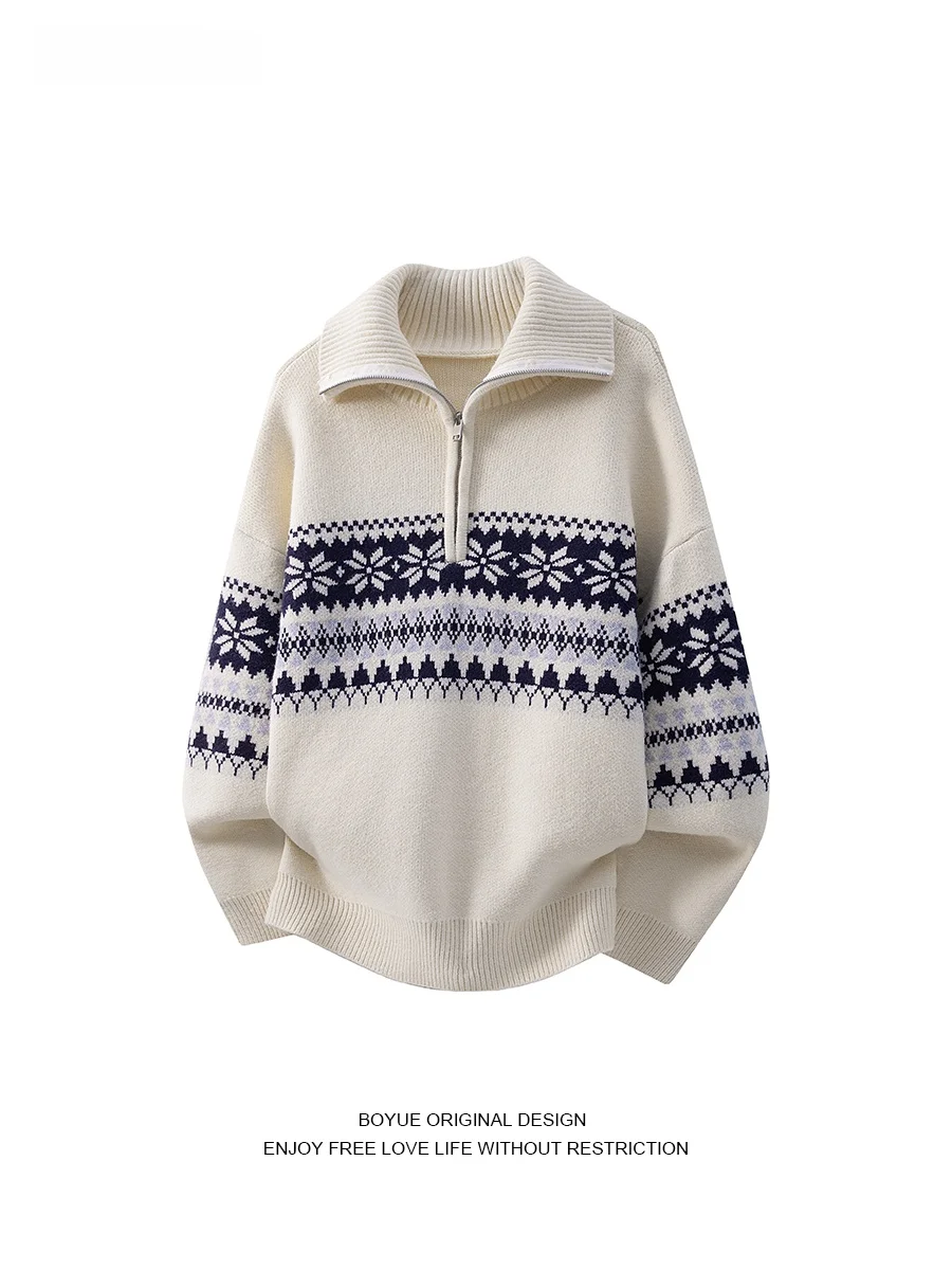 

Boyue American Sle Fair Isle f Zip Knitted Sweater High Ne Warm Casual Faionable ex Winter Sweater Trendy
