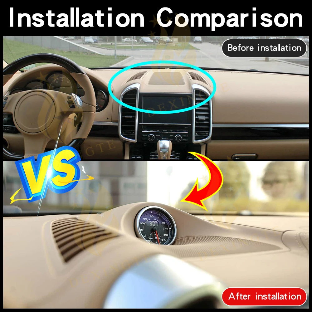 

Car Stopwatch For porsche cayenne 958 2010-2017 watch clock interior dashboard central compass time electronic meter accessiona