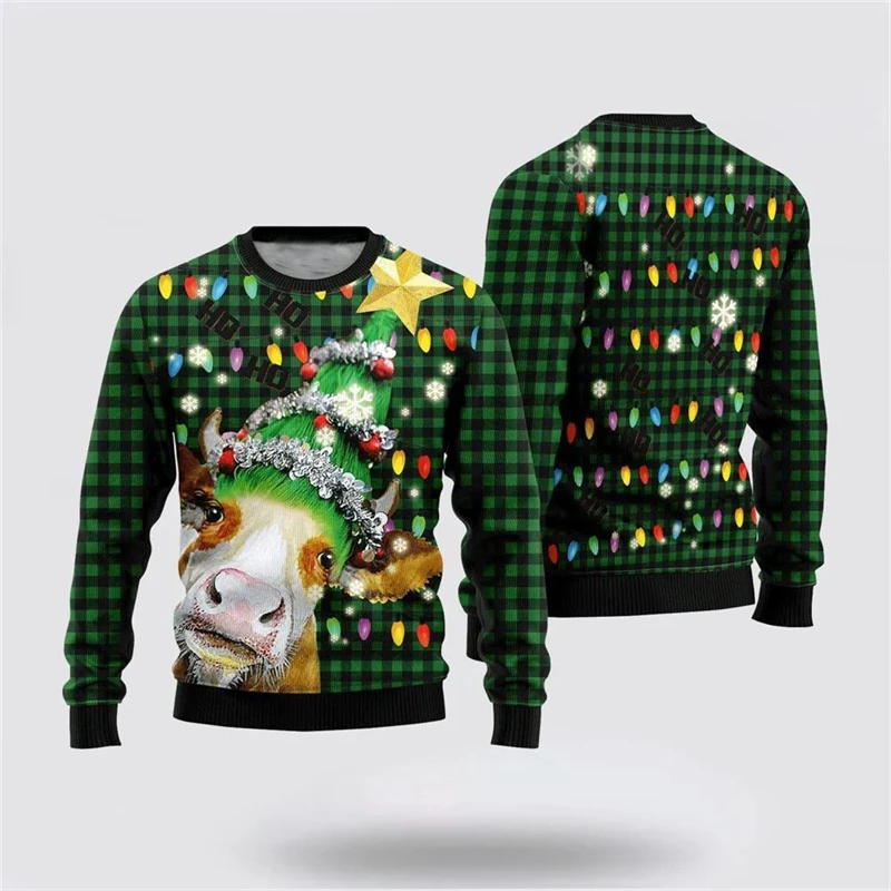 Funny Animal Cow Graphic Ugly Christmas Sweater Fashion Pig Funny Sweatshirts For Women Clothes Xmas Boys Gift Pullovers Tops