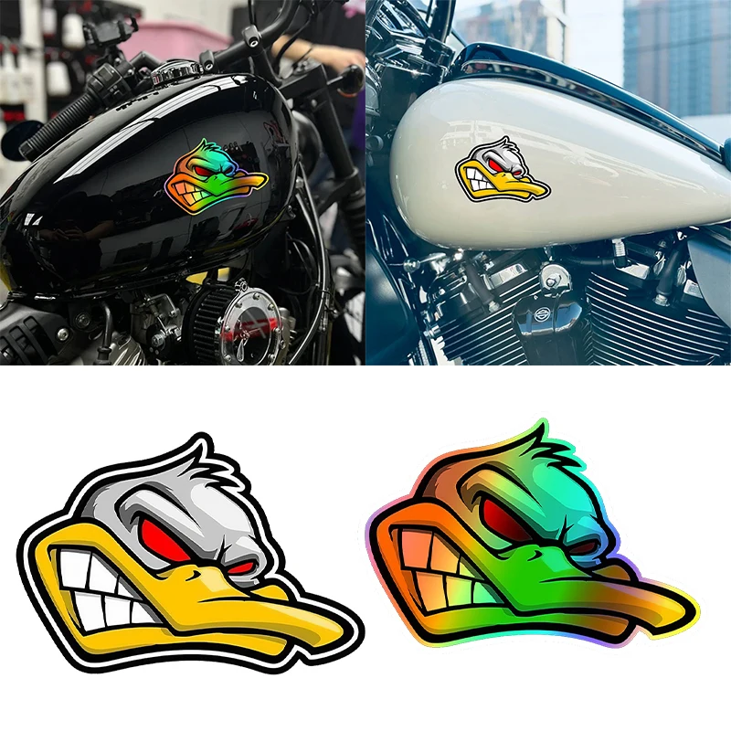 1 unidad de pegatinas divertidas de dibujos animados con cabeza de pato enojado para motocicleta, pegatinas para Scooter, pegatinas de vinilo para tanque de combustible de motocicleta, pegatinas exteriores para coche