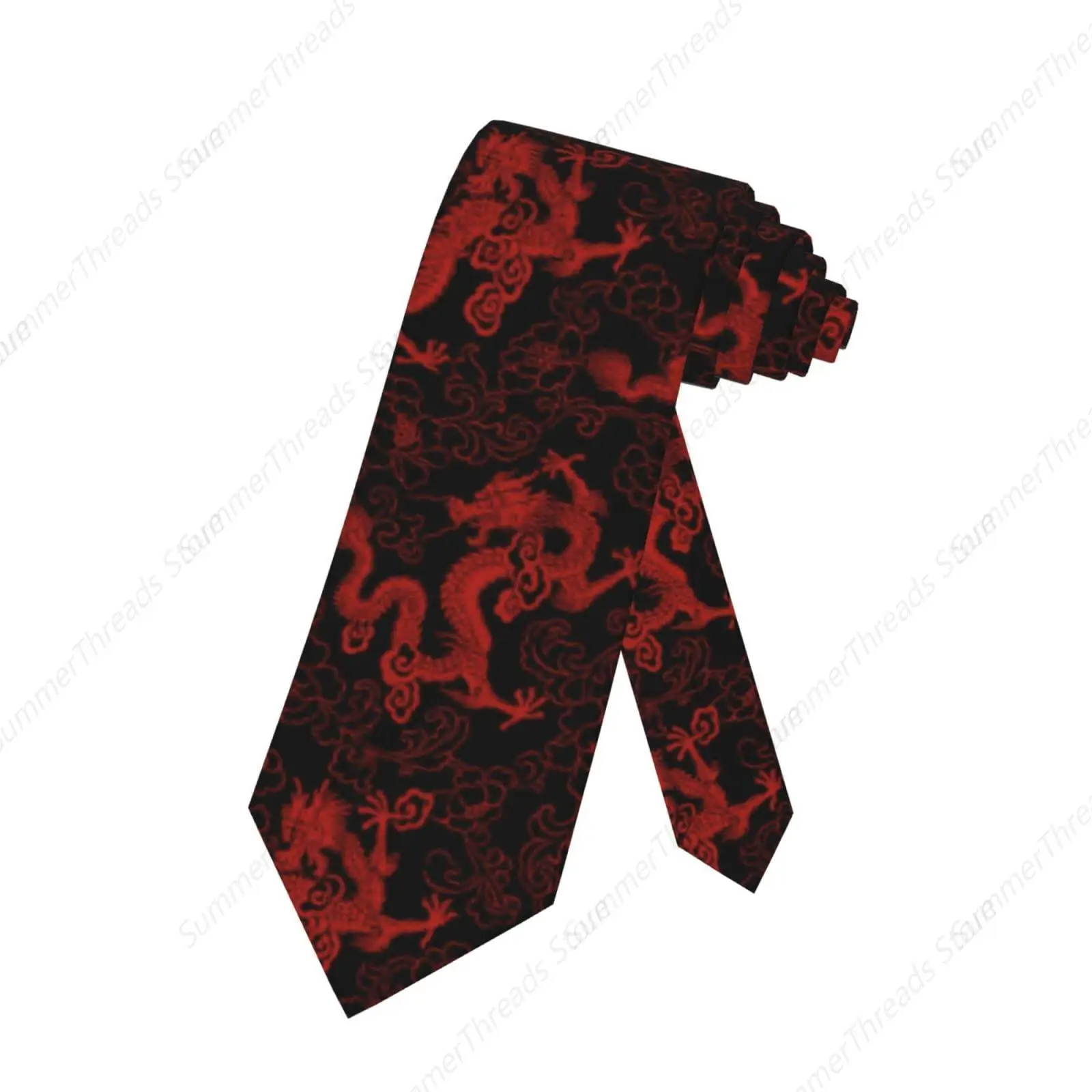 Chinese Dragons Tie, Oriental Mythic Red Dragon Novelty Ties for Holiday Party Wedding Groomsmen, Gifts for Men Boys Teens