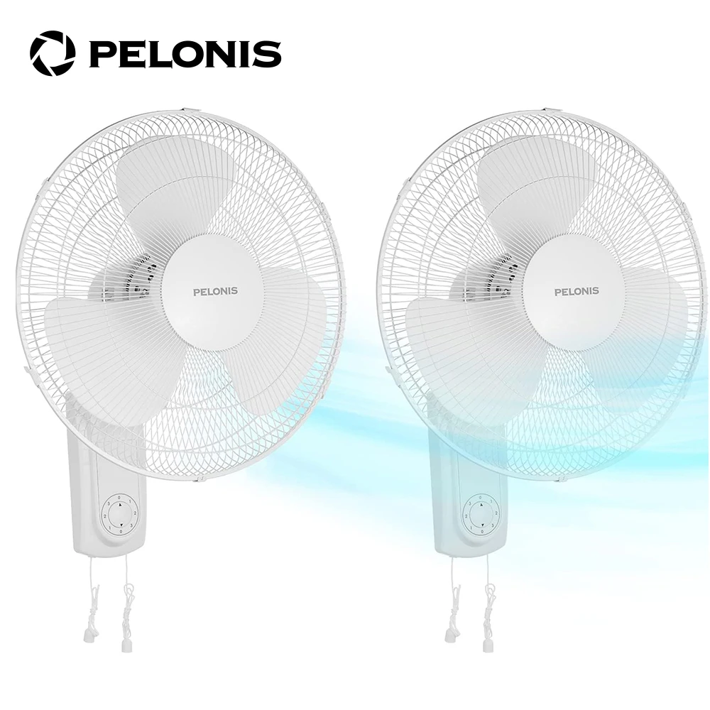 PELONIS 16’’ Wall Mount Fan with 3 Speed Settings Oscillating Household Wall Mounted Fan with Adjustable Tilt 2 Packs White