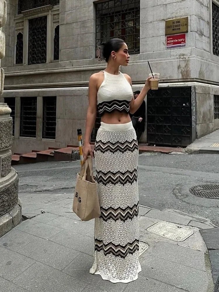 Bademode Rock Cover-up 2-teiliges Set Frauen Crop Tops und langen Rock Badeanzug Fashion Solid Hohl Sexy Strand Cover Up Outfits