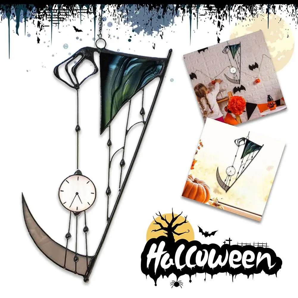 2024 Halloween Home Decoration Clock Reaper's Scythe Gift Sound Clock Chime Pendant Decor Home Outdoor Garden Wind Small H7r4