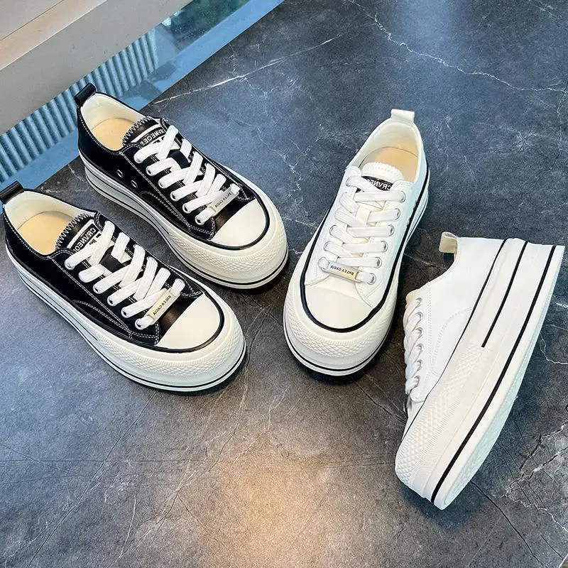 

Casual Fashionable Real Leather Thick Bottom Heightening Women's Single Shoes All-Match Flat Shoes Comfortable Leisure Shoes