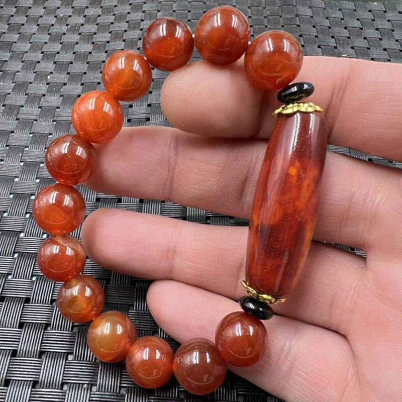 

round bead , red agate lucky charm bracelet, chalcedony jewelry