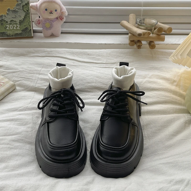 Letnie buty damskie wszystkie mecze brytyjskie obuwie damskie drewniaki platforma czarne mieszkania oksfordzie damskie 2022 Retro Preppy sukienka C