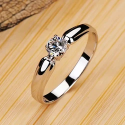 Huitan Single Round Cubic Zircon Rings for Women Engagement Wedding Band Accessories Simple Elegant Female Rings Fashion Jewelry