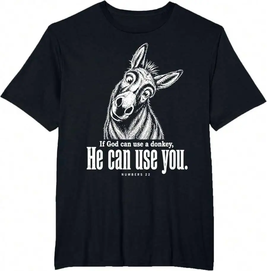 If God A Donkey He Can Use You Christian Bible Verse T-Shirt 100% Cotton Trendy Y2K Short-Sleeve Tee-Soft, Quick-Drying,