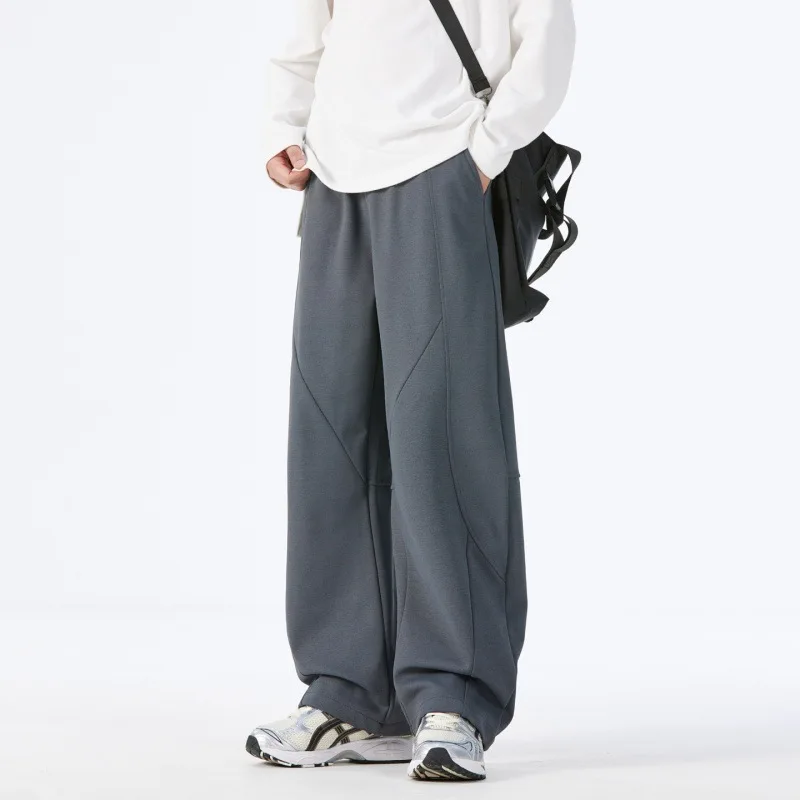 Men's Casual Loose Sports Pants Autumn New Style Elastic Waist Straight Leg Wide Leg Trousers Sweatpants Polyester Fiber