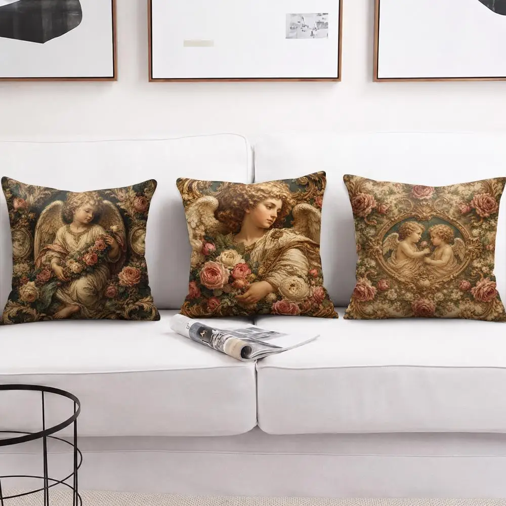 Romantic Angel Fantasy Art Cushion Cover Short Plush Soft Double-Sided Printing Pillow Case Cozy Sofa Bedroom Home Decor Gift