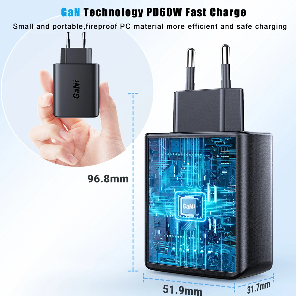 ACEFAST-Carregador Rápido Portátil, 65W, 4K 60Hz, Compatível com HDMI, Docking Station para Switch, 3 Portas, Tipo C, QC3.0, Notebook