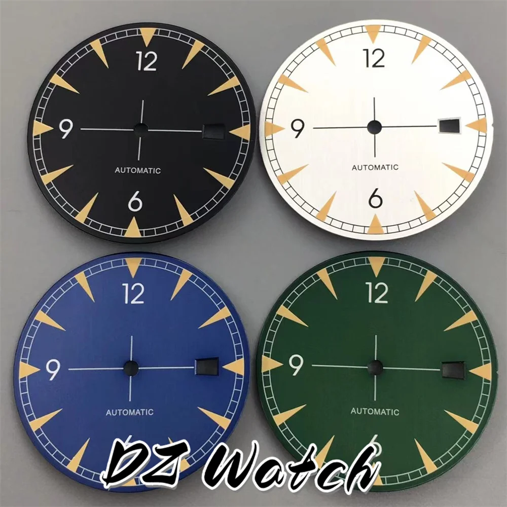 White Green Blue Black 33mm watch dial Green luminous fit NH35 movement
