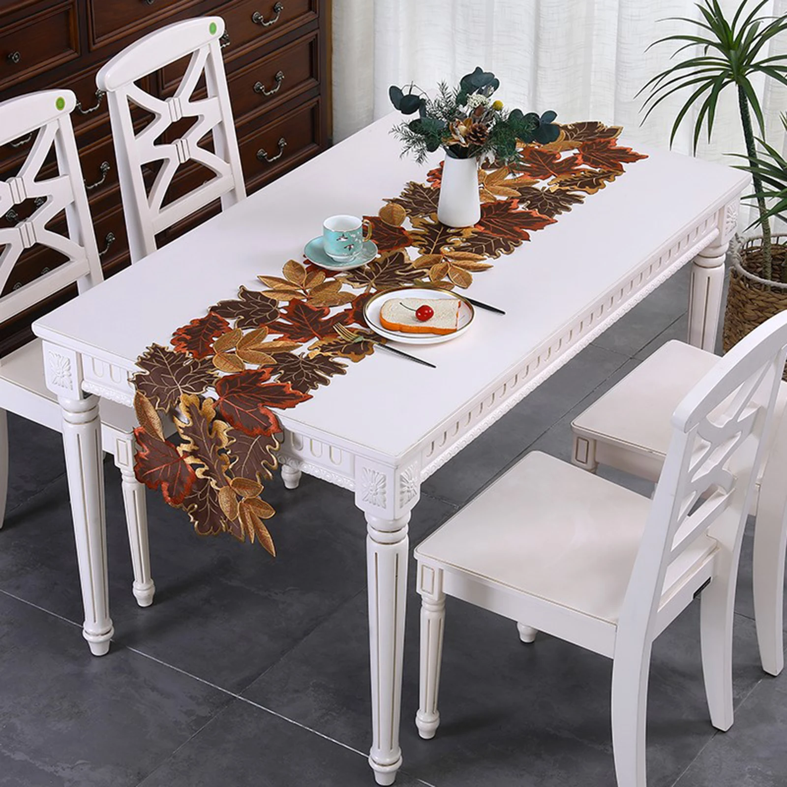 

1 Pc Autumn Maple Leaf Embroidered Table Runner Fall Thanksgiving Harvest Table Placemats for Home Dinner Autumn Decorations