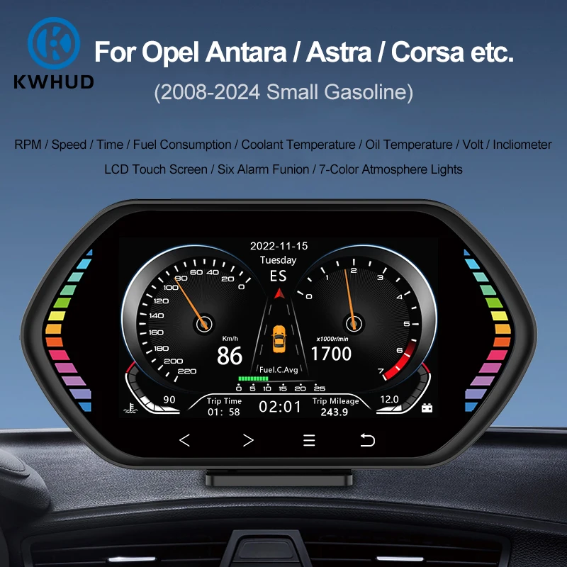 KWHUD HUD OBD2 Display On-board Computer Car Speedometer RPM Slope Meter for Opel Antara/Astra/Corsa 2008-2024 Small Gasoline