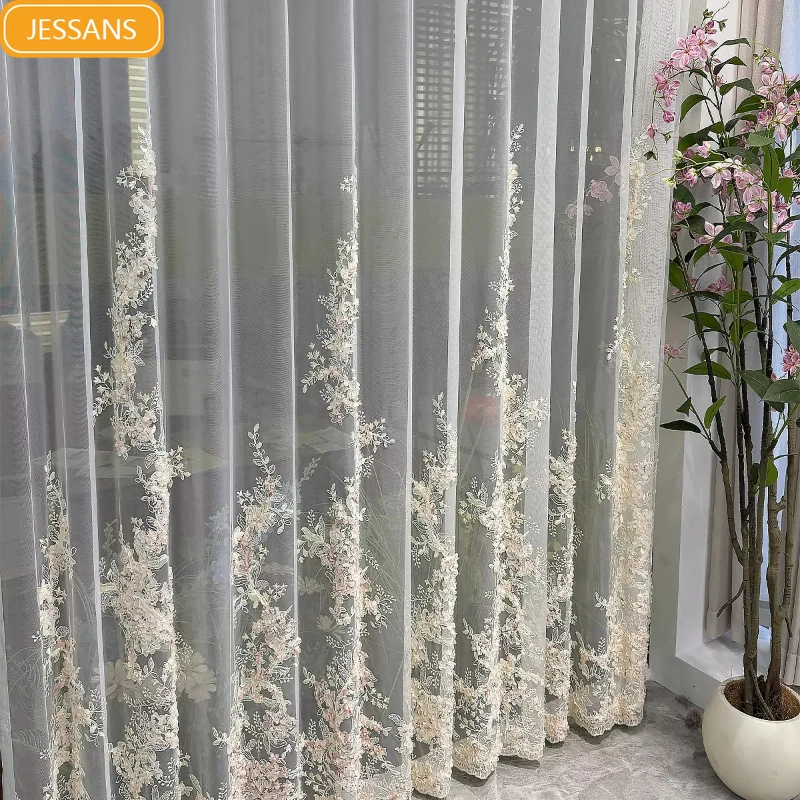

French Romantic Heavy Industry Embroidery Curtain Curtains for Bedroom Living Room Balcony Float Windows Customized Finished