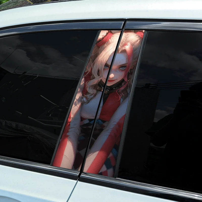 1pc/2pcs Joker Girl Car B-pillar Stickers Waterproof Auto Center Pillar Sunscreen Vinyl Decals Funny Decoration Cover Scratches view 4