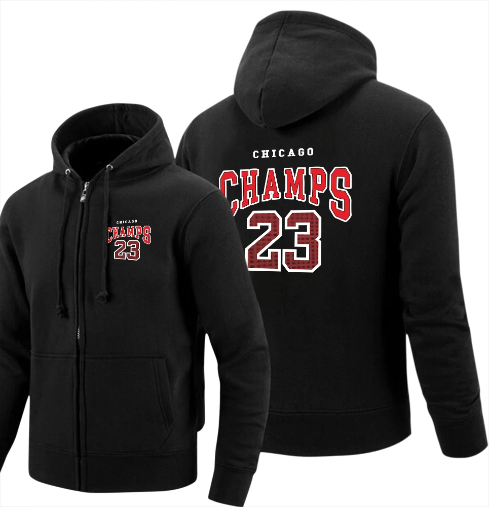 Champs 23 Basketball Team American Retro Letter Hoodies Men Fashion Zipper Clothes Zip Up Sweatshirt Oversized Fleece Hoodie Man