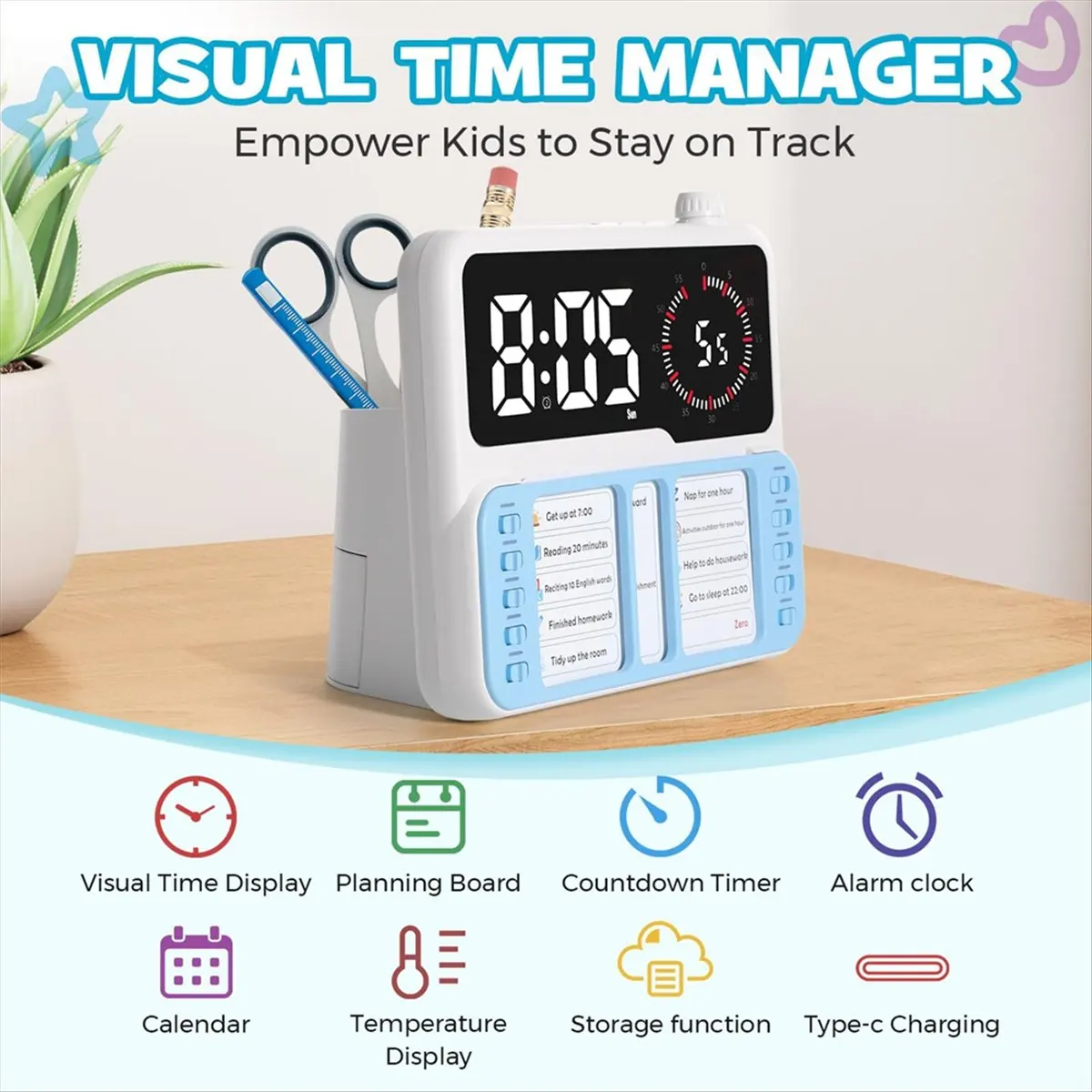 Exquisite- Visual Timer for Kids - Autism & ADHD Time Management Tool with Digital Alarm,Task Chart Planning Board