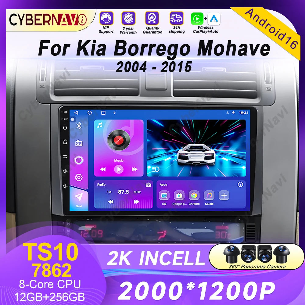 

Car Radio Android Carplay For Kia Borrego Mohave 2008 2009 - 2015 Navigation GPS Multimedia Player stereo WiF+4G 360 Camera QLED
