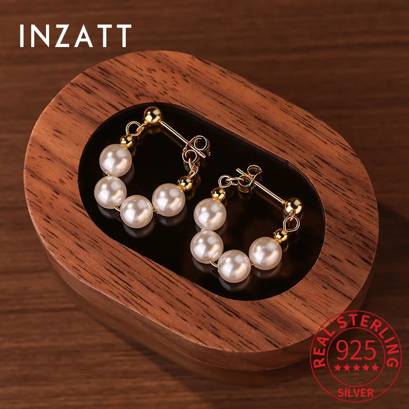 INZATT Real 925 Sterling Silver Pearl Stud Earrings for Women Wedding French Style Light Luxury and High-end Feel Fine Jewelry