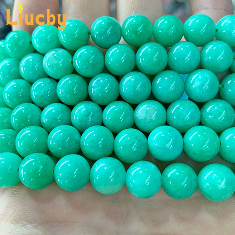 حجر سيدوني أخضر فاتح صيني طبيعي ، حبات مستديرة لصنع المجوهرات ، أساور ساحرة تصنعها بنفسك ، 15 في ستراند ، 4 ، 6 ، 8 ، 10 ، 12