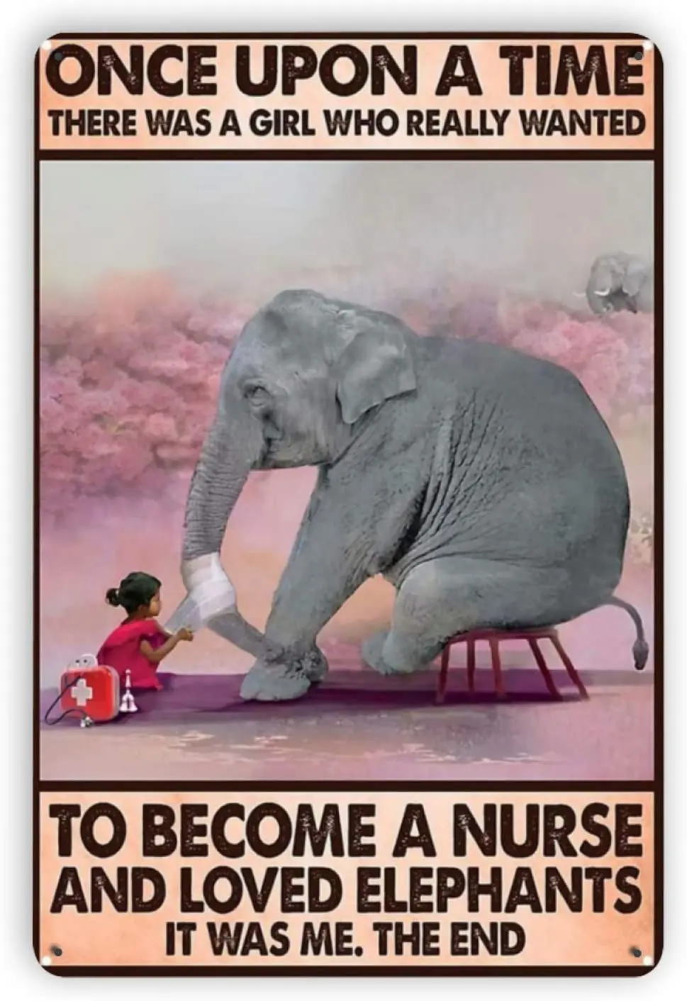 Plaques en métal vintage « Once Upon a Time To Become a Nurse love Elephants », décorations artistiques rétro en métal pour bars, enseignes murales
