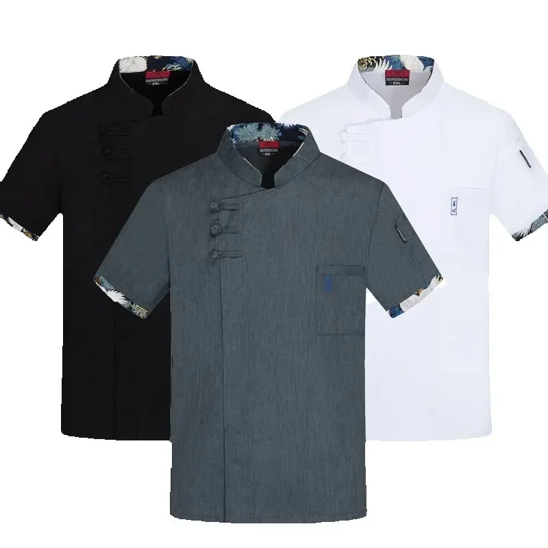short-sleeve-chef-uniform-men-women-stretchy-linen-kitchen-cook-jacket-waiter-shirt