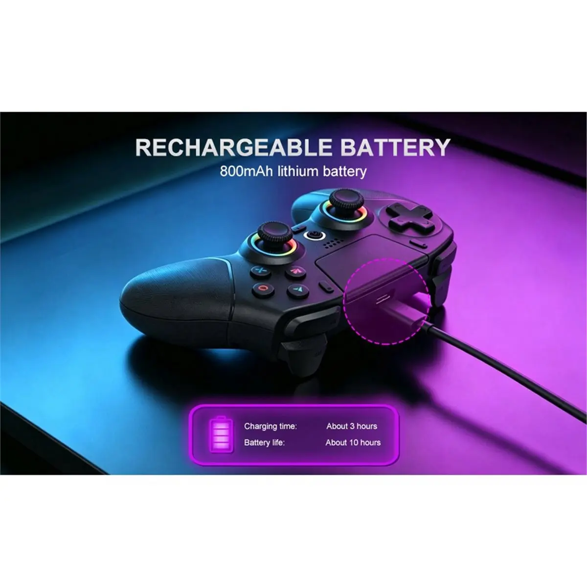 For /PC Wireless Game Controller with Hall Joystick Turbo RGB Light Dual Vibrations Rechargeable Gamepad
