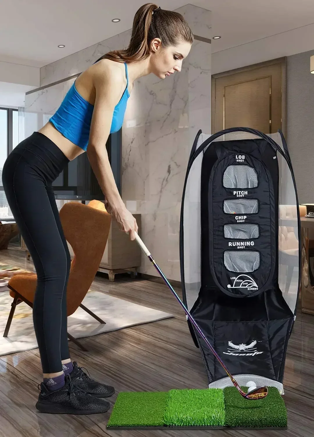 cross-borderDirect salesGolf Swing Trainer Wedge Practice Net Foldable with Golf Mat Ball Feeding