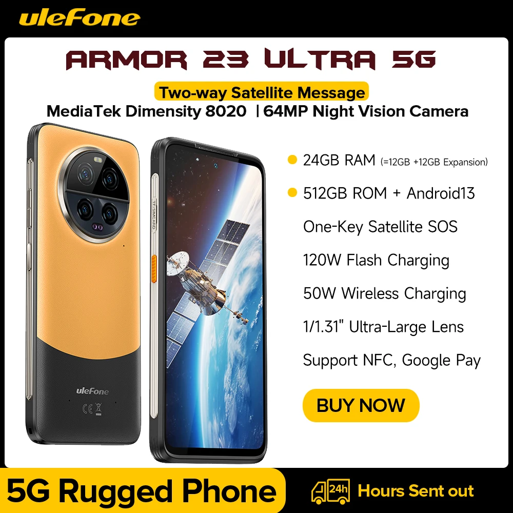 Ulefone-Armor 23 Ultra 5G Rugged Phone,Satellite Message ,120W Smartphone,64MP Night Camera, 24 + 512GB, 6.78 