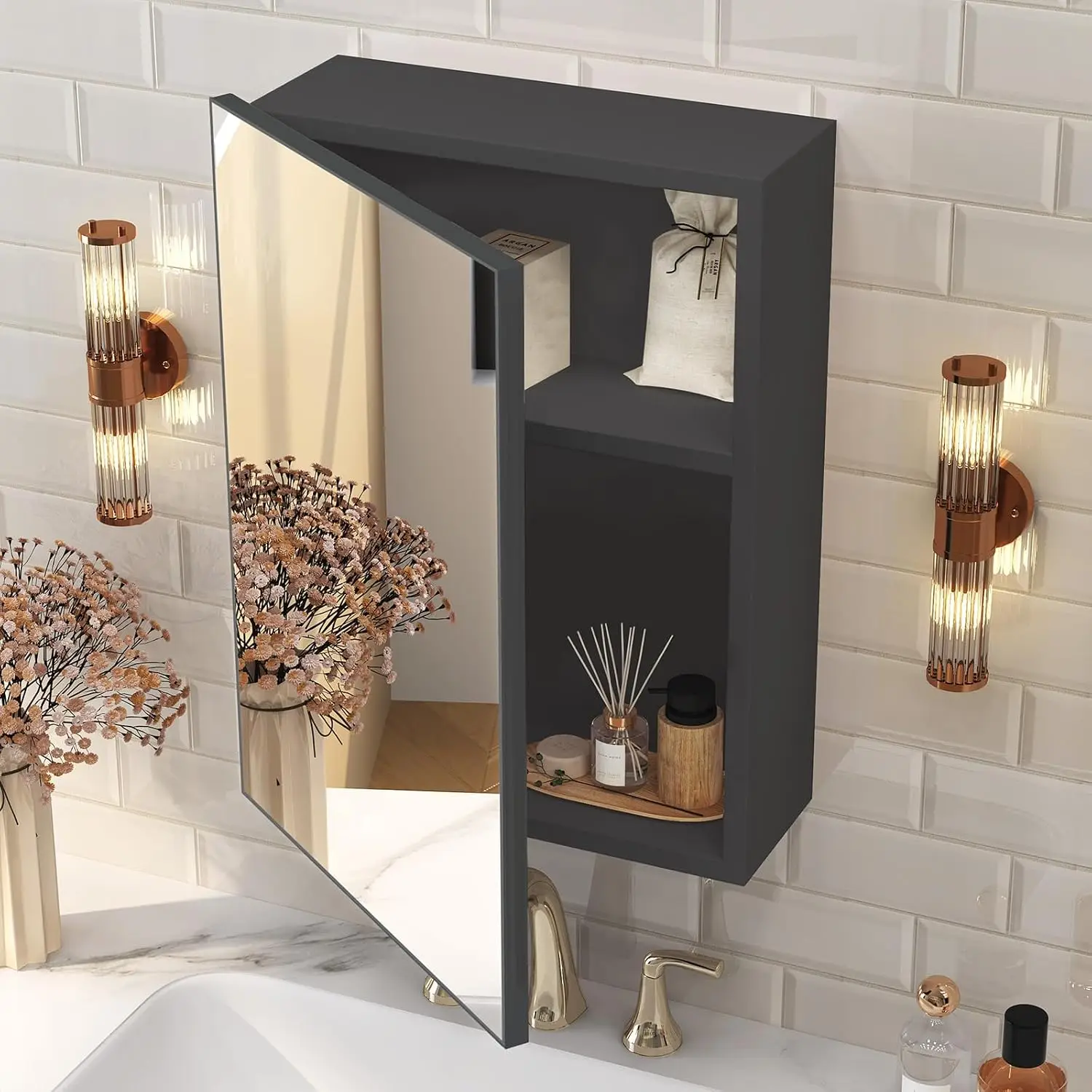 

Black Medicine Cabinet for Bathroom, Farmhouse Recessed or Surface Wall Mounted Aluminum for Bathroom, Modern, Customized