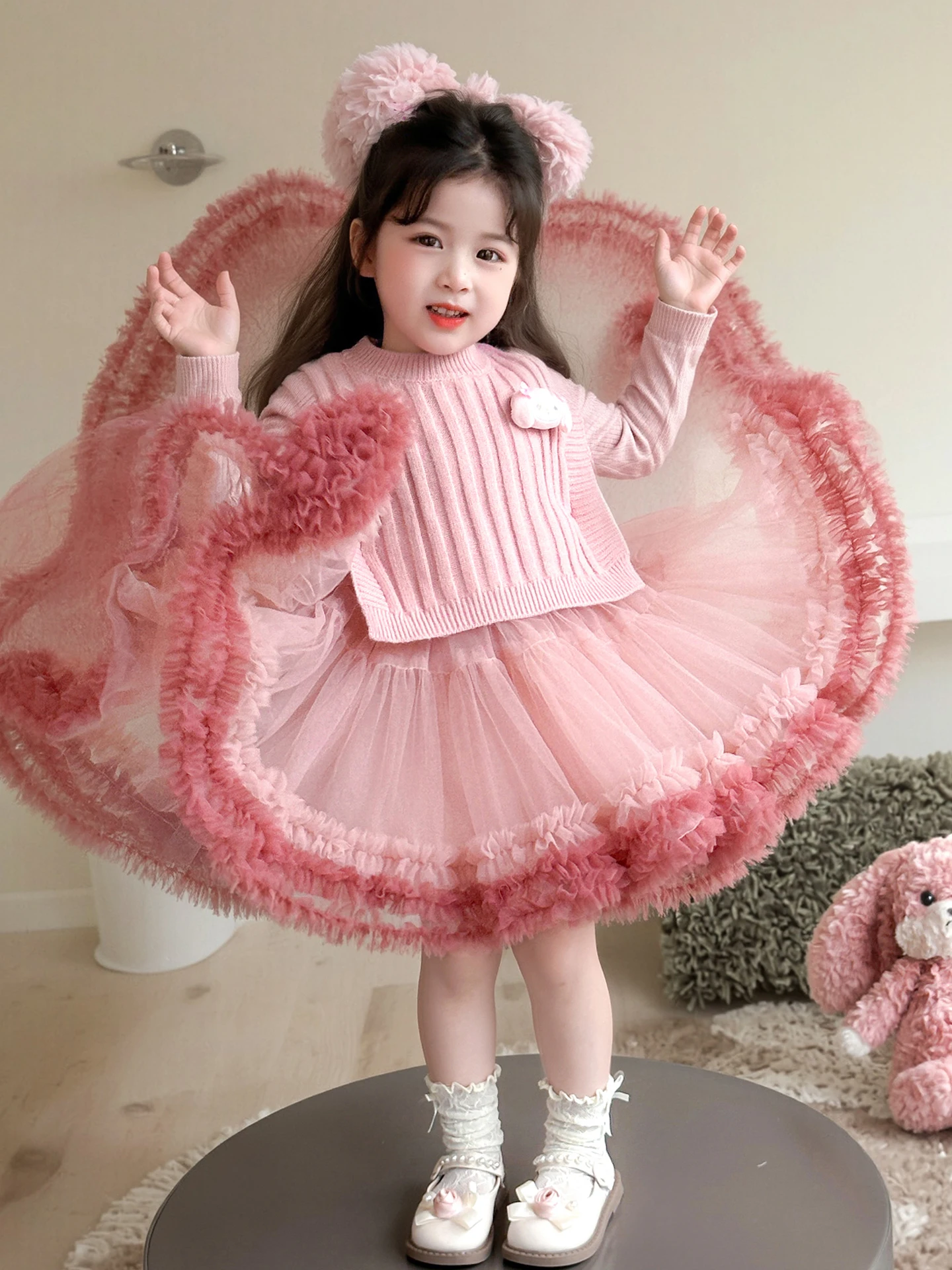 

Princ Sle Girls Dr Set Spring Autumn New Faion Kawaii Baby Girl Knitted Sweater Skirt High Waist Sweet Sle Long S...