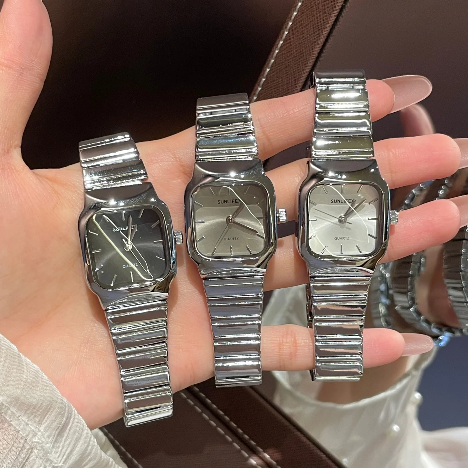 SUNLIFEX, pulsera de acero inoxidable, relojes para mujer, esfera cuadrada, relojes de pulsera de cuarzo para mujer, reloj de vestir de marca superior a la moda para mujer