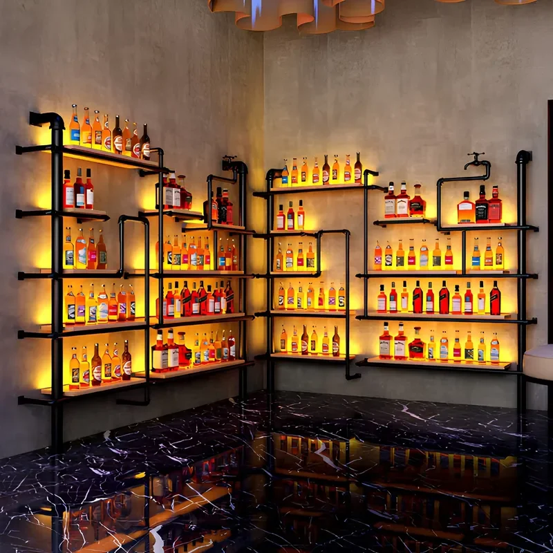 Industrial style personalized iron beer rack LED lighting for restaurant/bistro barbecue hot pot restaurant wine and beverage
