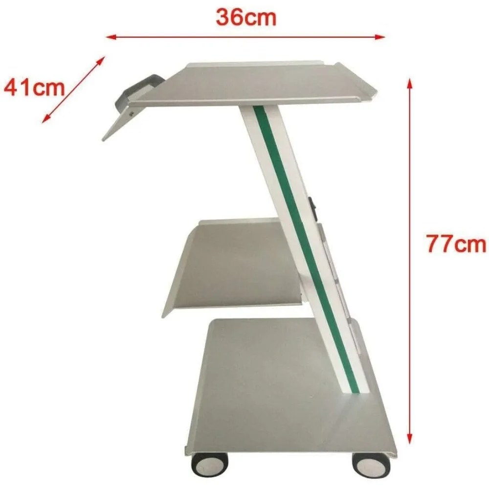 عربة صالونات التجميل الطبية المتنقلة مكونة من 3 طبقات مع عجلات قفل، عربة أدوات المختبر الدوارة، منفذ أمريكي مدمج، صينية أدوات، أوف وايت