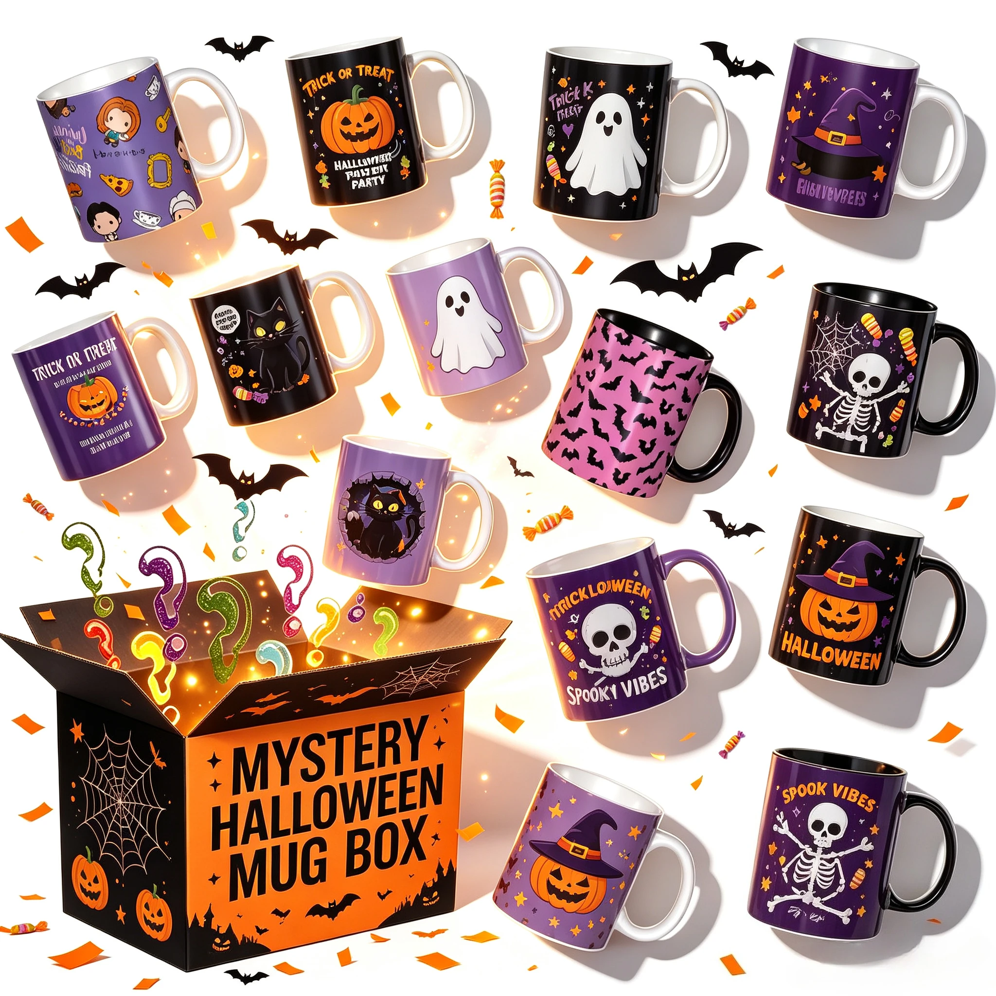 Halloween Mystery Box Ceramic Coffee Mug,Pattern Random Delivery Novelty Halloween Themed Tea Cup For Holiday Gift