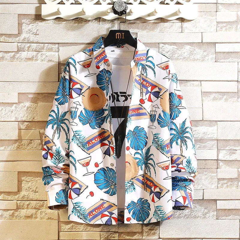Vintage Print Shirts Men\'s Autumn Fashion American High Street Harajuku Couples Teens Cozy Youthful Trendy All-match Loose Shirt