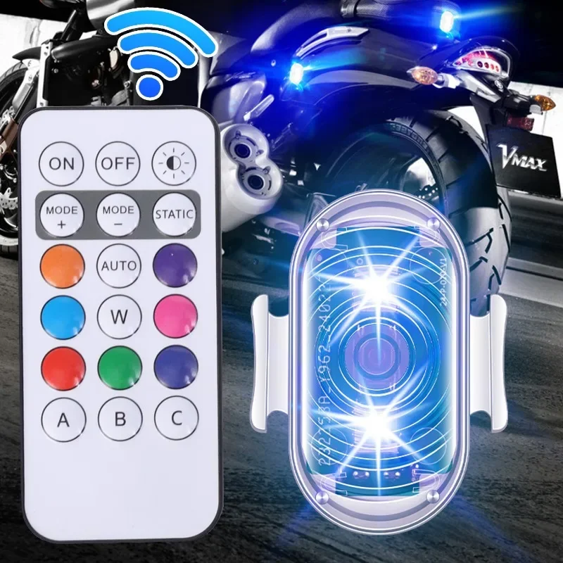 Wireless Remote Control Strobe Lights USB Charging Transparent Shell Magic Tape Fixation Car Motorcycle Flashing Warning Light