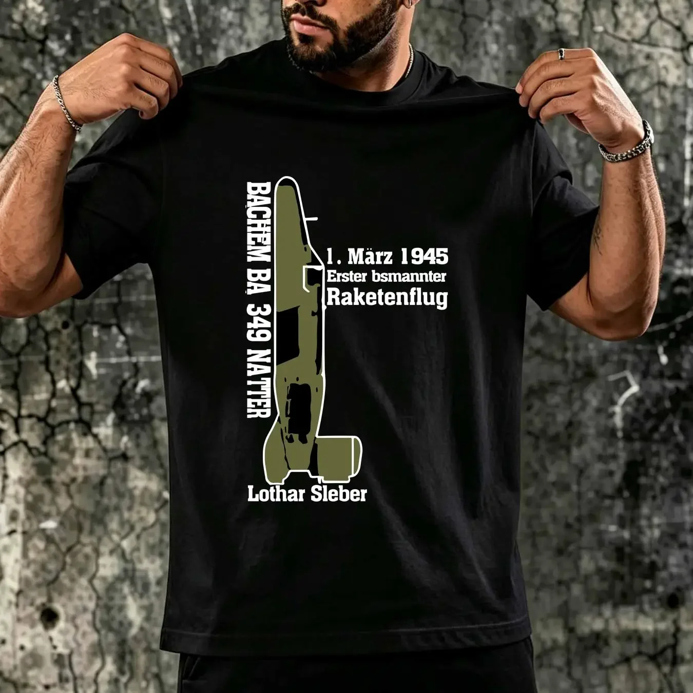 washed T Shirt Cute First Manned Rocket Flight Bachem Ba 349 Plane 4525 long or short sleeves vintage Washed Versatile Stylish