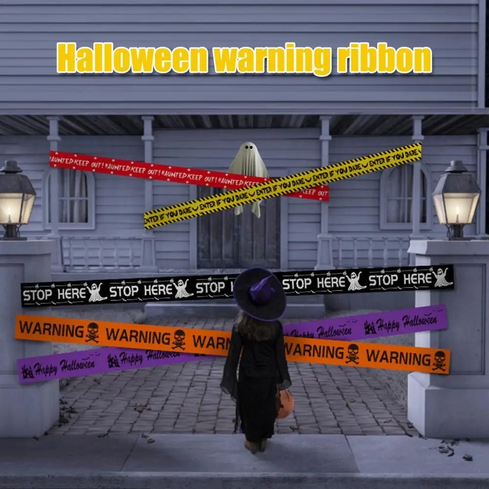 Halloween Warning Tape Skull Keep Out Danger Ribbon Warning Line Spooky Party Prop For Door Window Wall Tree Gate Yard Lawn