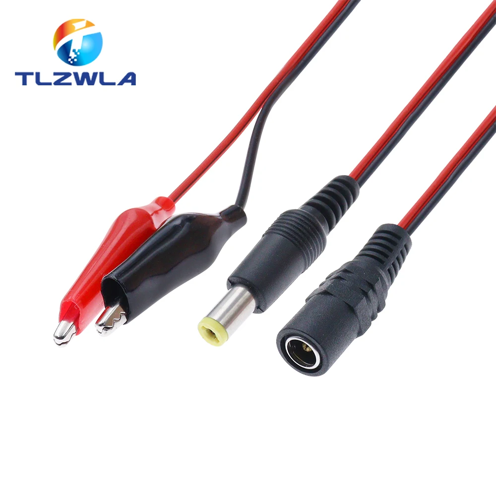 5.5X2.1 مللي متر التمساح كليب تيار مستمر الطاقة ذكر أنثى اختبار كابل رصاص سلك التمساح موصل إلى ذكر 25 سنتيمتر 5.5*2.5 مللي متر ﻿