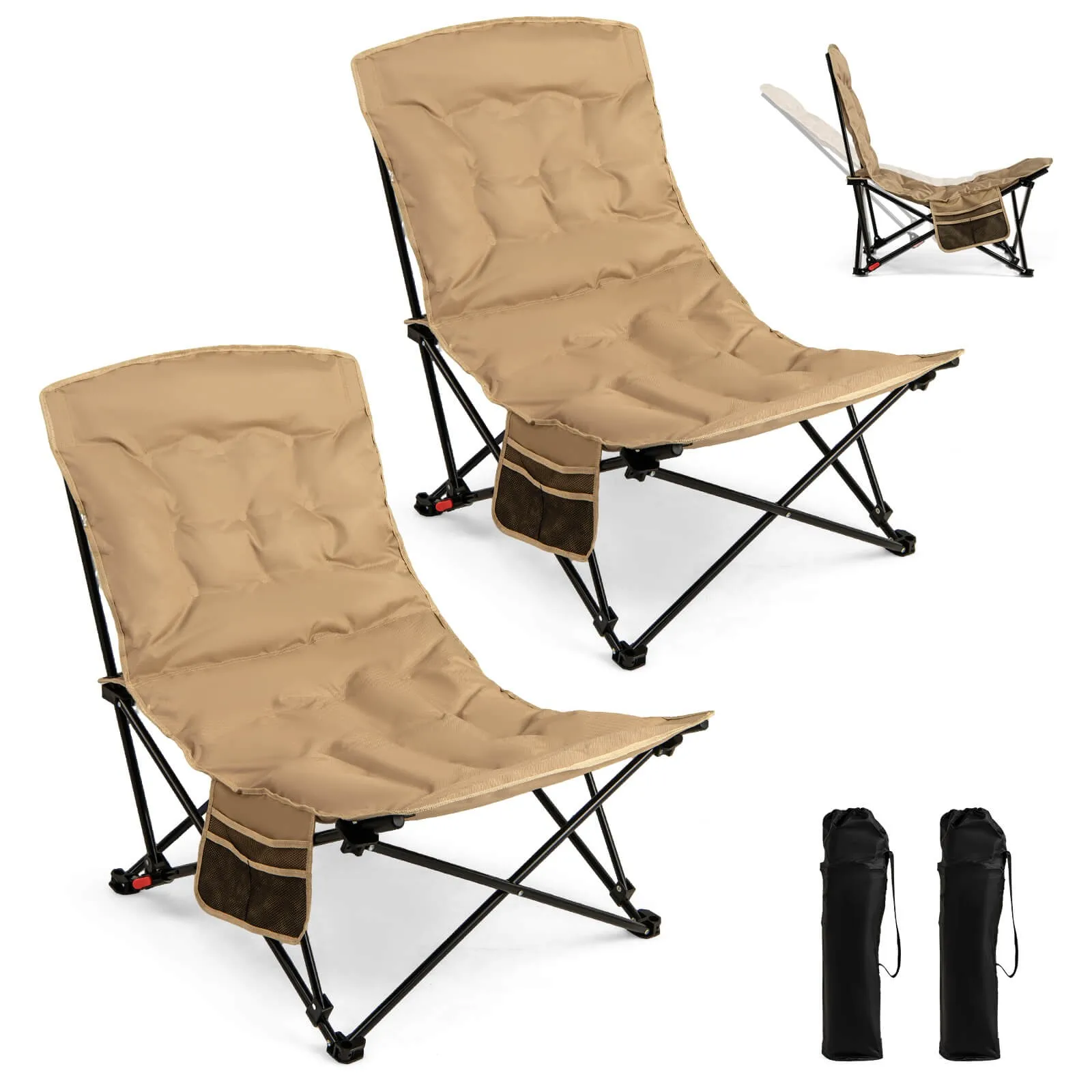 

Портативный складной походный стул (2 шт.) с боковым карманом и сумкой для переноски, выдерживающий нагрузку до 500 фунтов.